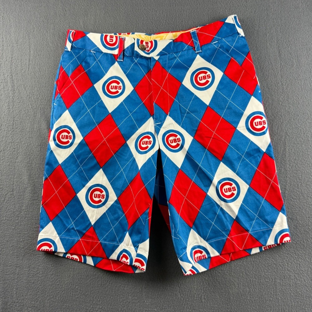 Loudmouth Chicago Cubs Shorts Men's 32 Argyle Geometric Print Golf MLB Baseball